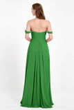 Off the Shoulder Chiffon Empire Bridesmaid Dress Pleated Ruched Long Formal Evening Gowns