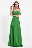 Off the Shoulder Chiffon Empire Bridesmaid Dress Pleated Ruched Long Formal Evening Gowns
