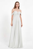 Off the Shoulder Chiffon Empire Bridesmaid Dress Pleated Ruched Long Formal Evening Gowns