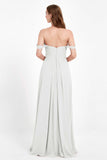 Off the Shoulder Chiffon Empire Bridesmaid Dress Pleated Ruched Long Formal Evening Gowns