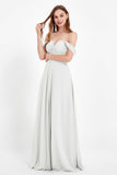 Off the Shoulder Chiffon Empire Bridesmaid Dress Pleated Ruched Long Formal Evening Gowns