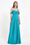 Off the Shoulder Chiffon Empire Bridesmaid Dress Pleated Ruched Long Formal Evening Gowns