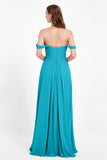Off the Shoulder Chiffon Empire Bridesmaid Dress Pleated Ruched Long Formal Evening Gowns