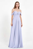 Off the Shoulder Chiffon Empire Bridesmaid Dress Pleated Ruched Long Formal Evening Gowns