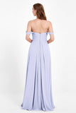 Off the Shoulder Chiffon Empire Bridesmaid Dress Pleated Ruched Long Formal Evening Gowns