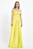 Off the Shoulder Chiffon Empire Bridesmaid Dress Pleated Ruched Long Formal Evening Gowns