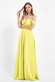 Off the Shoulder Chiffon Empire Bridesmaid Dress Pleated Ruched Long Formal Evening Gowns