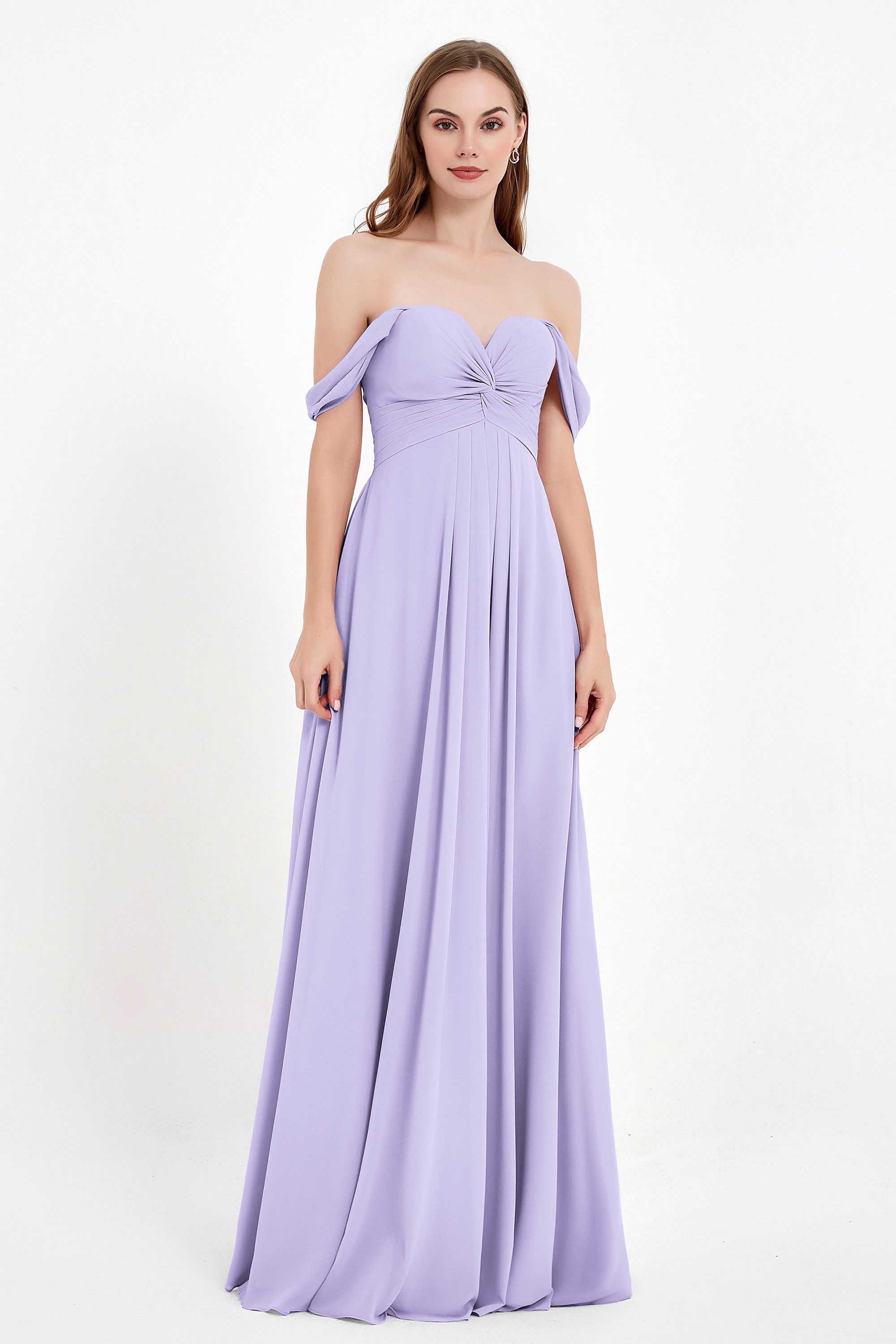 Off the Shoulder Chiffon Empire Bridesmaid Dress Pleated Ruched Long Formal Evening Gowns