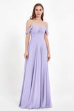 Off the Shoulder Chiffon Empire Bridesmaid Dress Pleated Ruched Long Formal Evening Gowns