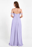Off the Shoulder Chiffon Empire Bridesmaid Dress Pleated Ruched Long Formal Evening Gowns