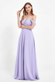 Off the Shoulder Chiffon Empire Bridesmaid Dress Pleated Ruched Long Formal Evening Gowns