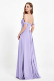 Off the Shoulder Chiffon Empire Bridesmaid Dress Pleated Ruched Long Formal Evening Gowns