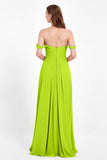 Off the Shoulder Chiffon Empire Bridesmaid Dress Pleated Ruched Long Formal Evening Gowns