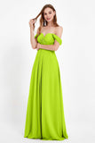 Off the Shoulder Chiffon Empire Bridesmaid Dress Pleated Ruched Long Formal Evening Gowns