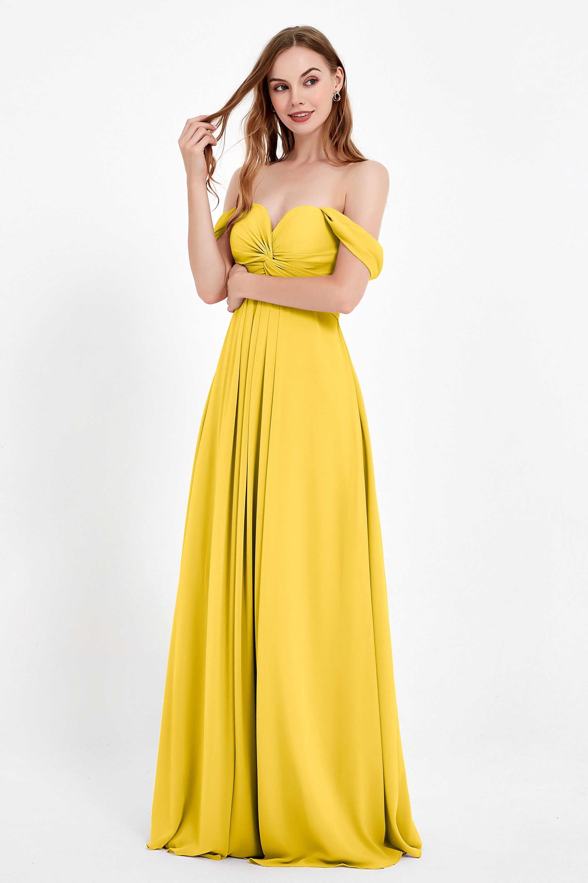 Off the Shoulder Chiffon Empire Bridesmaid Dress Pleated Ruched Long Formal Evening Gowns