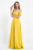 Off the Shoulder Chiffon Empire Bridesmaid Dress Pleated Ruched Long Formal Evening Gowns
