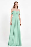 Off the Shoulder Chiffon Empire Bridesmaid Dress Pleated Ruched Long Formal Evening Gowns