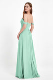 Off the Shoulder Chiffon Empire Bridesmaid Dress Pleated Ruched Long Formal Evening Gowns