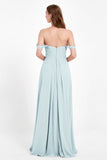 Off the Shoulder Chiffon Empire Bridesmaid Dress Pleated Ruched Long Formal Evening Gowns
