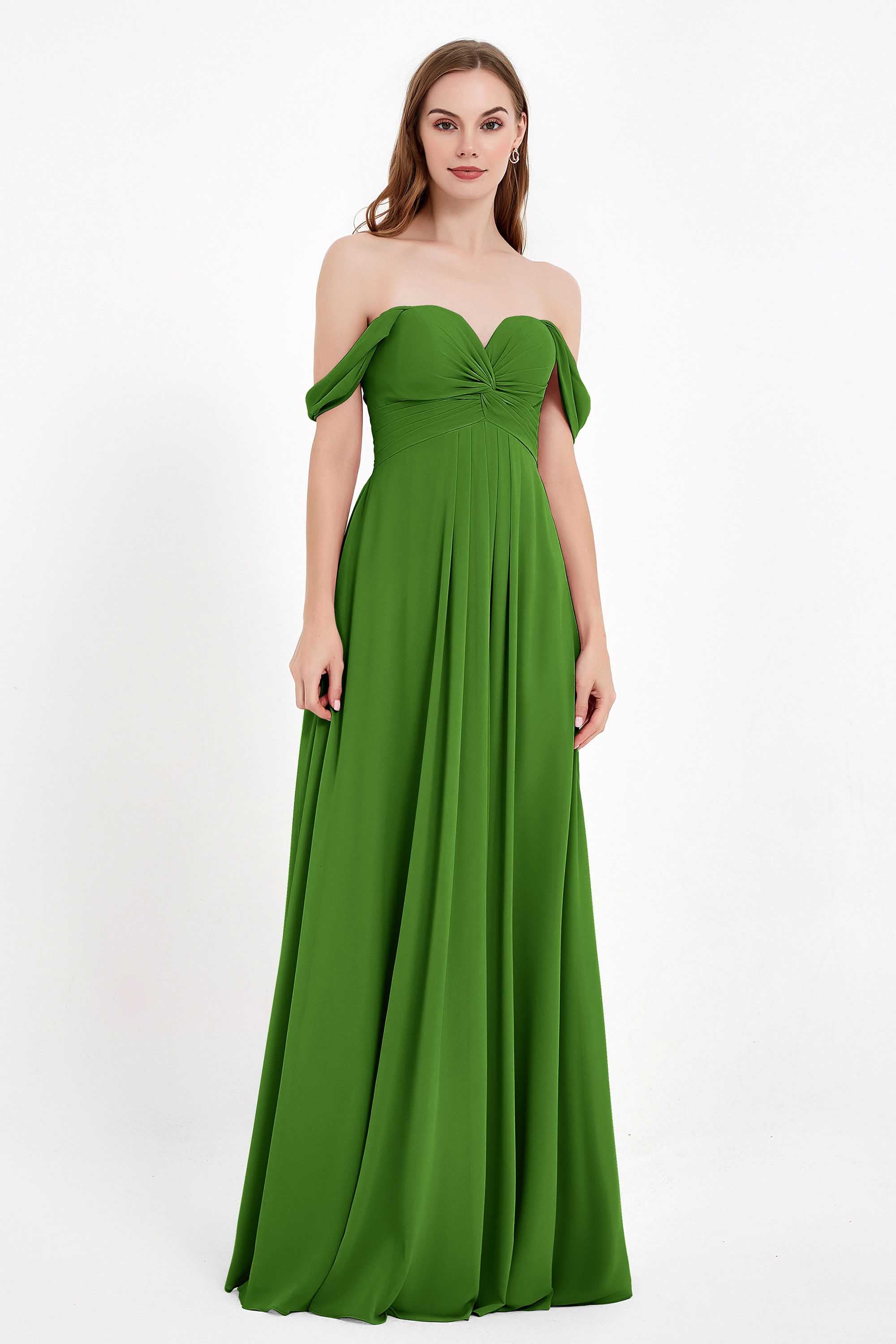 Off the Shoulder Chiffon Empire Bridesmaid Dress Pleated Ruched Long Formal Evening Gowns