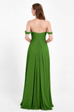 Off the Shoulder Chiffon Empire Bridesmaid Dress Pleated Ruched Long Formal Evening Gowns