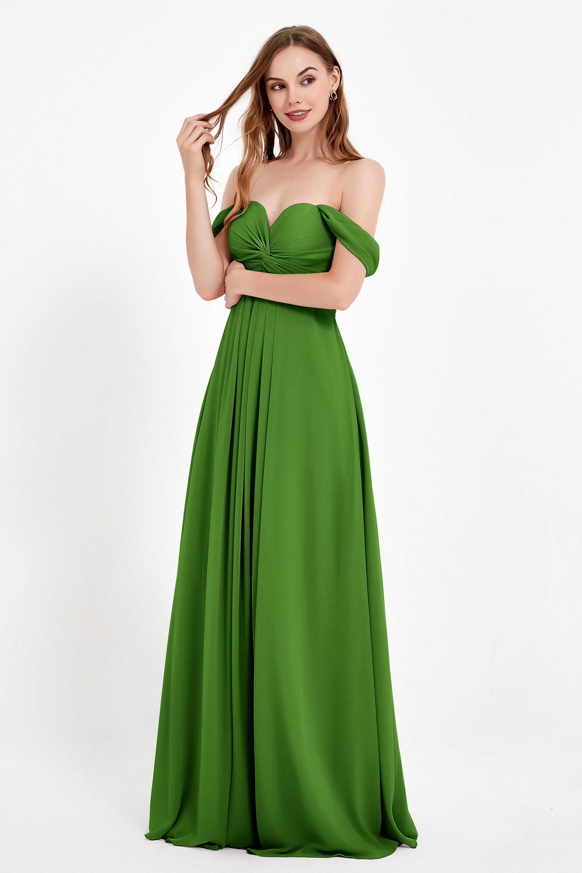 Off the Shoulder Chiffon Empire Bridesmaid Dress Pleated Ruched Long Formal Evening Gowns