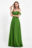 Off the Shoulder Chiffon Empire Bridesmaid Dress Pleated Ruched Long Formal Evening Gowns