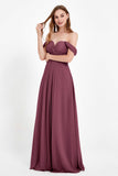 Off the Shoulder Chiffon Empire Bridesmaid Dress Pleated Ruched Long Formal Evening Gowns