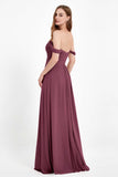 Off the Shoulder Chiffon Empire Bridesmaid Dress Pleated Ruched Long Formal Evening Gowns