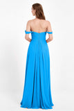 Off the Shoulder Chiffon Empire Bridesmaid Dress Pleated Ruched Long Formal Evening Gowns