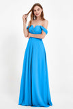 Off the Shoulder Chiffon Empire Bridesmaid Dress Pleated Ruched Long Formal Evening Gowns