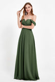 Off the Shoulder Chiffon Empire Bridesmaid Dress Pleated Ruched Long Formal Evening Gowns