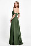 Off the Shoulder Chiffon Empire Bridesmaid Dress Pleated Ruched Long Formal Evening Gowns