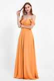 Off the Shoulder Chiffon Empire Bridesmaid Dress Pleated Ruched Long Formal Evening Gowns