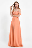 Off the Shoulder Chiffon Empire Bridesmaid Dress Pleated Ruched Long Formal Evening Gowns