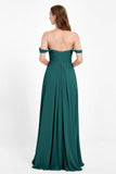 Off the Shoulder Chiffon Empire Bridesmaid Dress Pleated Ruched Long Formal Evening Gowns