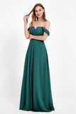 Off the Shoulder Chiffon Empire Bridesmaid Dress Pleated Ruched Long Formal Evening Gowns