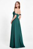 Off the Shoulder Chiffon Empire Bridesmaid Dress Pleated Ruched Long Formal Evening Gowns