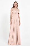 Off the Shoulder Chiffon Empire Bridesmaid Dress Pleated Ruched Long Formal Evening Gowns