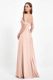 Off the Shoulder Chiffon Empire Bridesmaid Dress Pleated Ruched Long Formal Evening Gowns