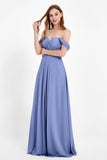 Off the Shoulder Chiffon Empire Bridesmaid Dress Pleated Ruched Long Formal Evening Gowns
