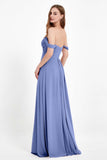 Off the Shoulder Chiffon Empire Bridesmaid Dress Pleated Ruched Long Formal Evening Gowns