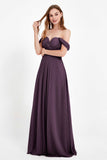 Off the Shoulder Chiffon Empire Bridesmaid Dress Pleated Ruched Long Formal Evening Gowns
