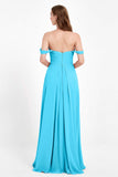 Off the Shoulder Chiffon Empire Bridesmaid Dress Pleated Ruched Long Formal Evening Gowns