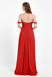 Off the Shoulder Chiffon Empire Bridesmaid Dress Pleated Ruched Long Formal Evening Gowns