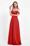 Off the Shoulder Chiffon Empire Bridesmaid Dress Pleated Ruched Long Formal Evening Gowns