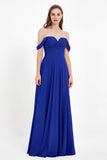 Off the Shoulder Chiffon Empire Bridesmaid Dress Pleated Ruched Long Formal Evening Gowns