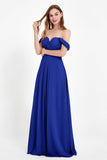Off the Shoulder Chiffon Empire Bridesmaid Dress Pleated Ruched Long Formal Evening Gowns