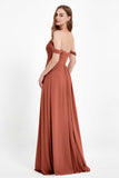 Off the Shoulder Chiffon Empire Bridesmaid Dress Pleated Ruched Long Formal Evening Gowns
