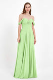 Off the Shoulder Chiffon Empire Bridesmaid Dress Pleated Ruched Long Formal Evening Gowns